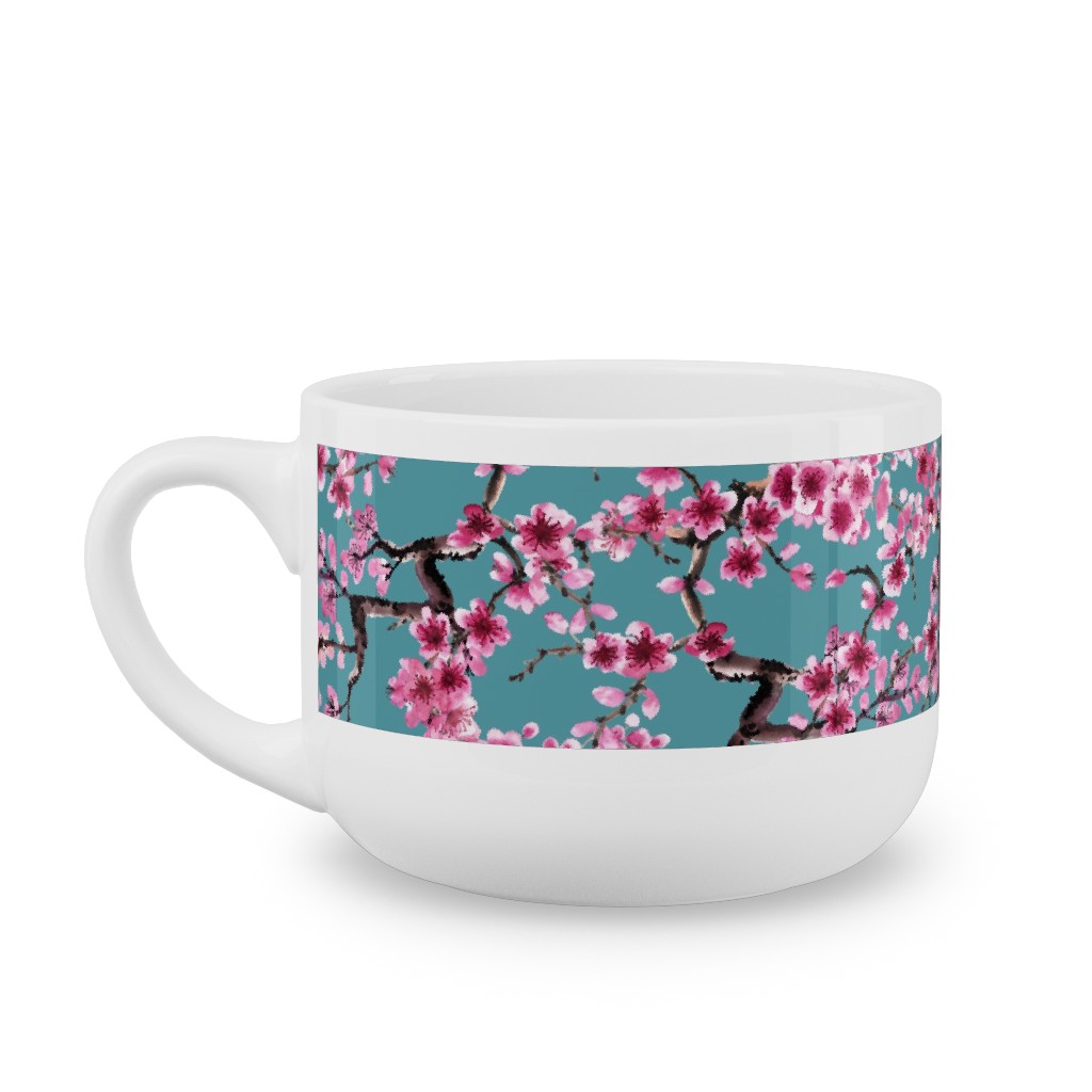 Sakura - Turquoise Latte Mug, White,  , 25oz, Blue