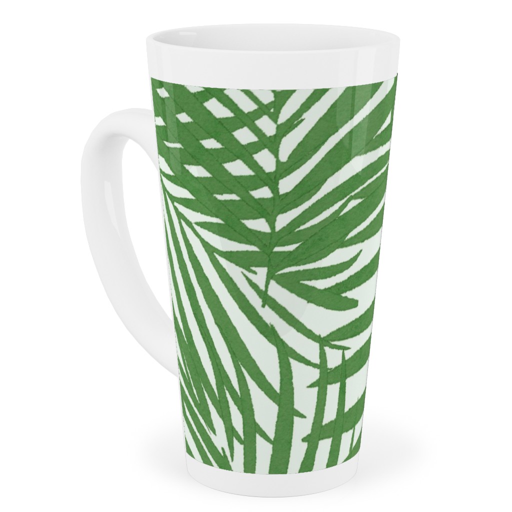 Watercolor Fronds - Green Tall Latte Mug, 17oz, Green