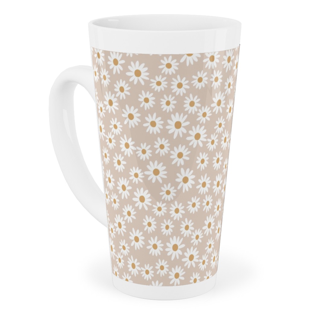 Daisy Print Tall Latte Mug, 17oz, Beige, Pearl