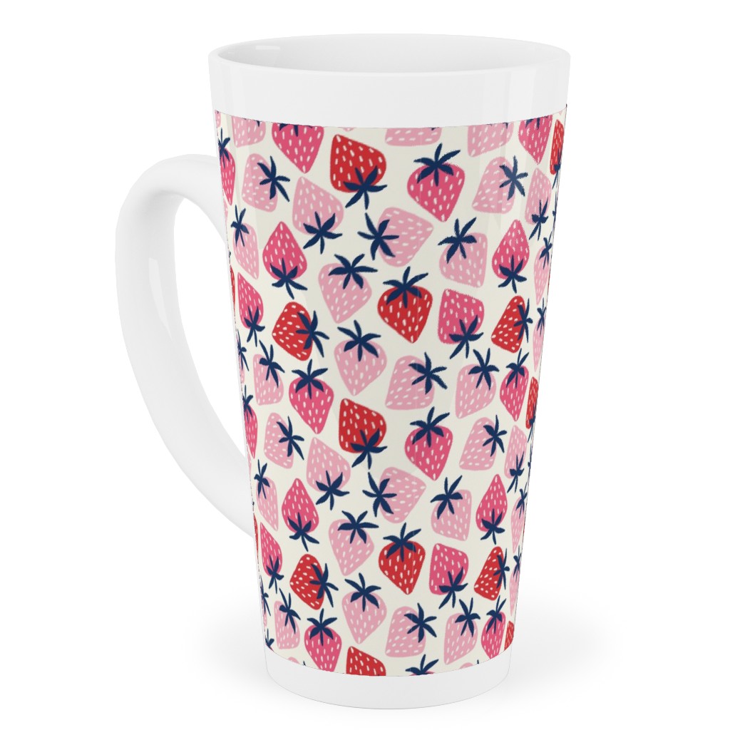 Strawberries - Pink and Red Tall Latte Mug, 17oz, Pink, Bright Pink