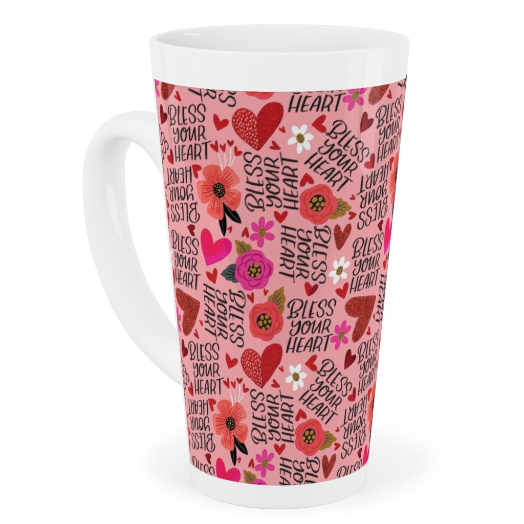 Pretty Bless Your Heart - Floral - Pink and Red Tall Latte Mug, 17oz, Pink