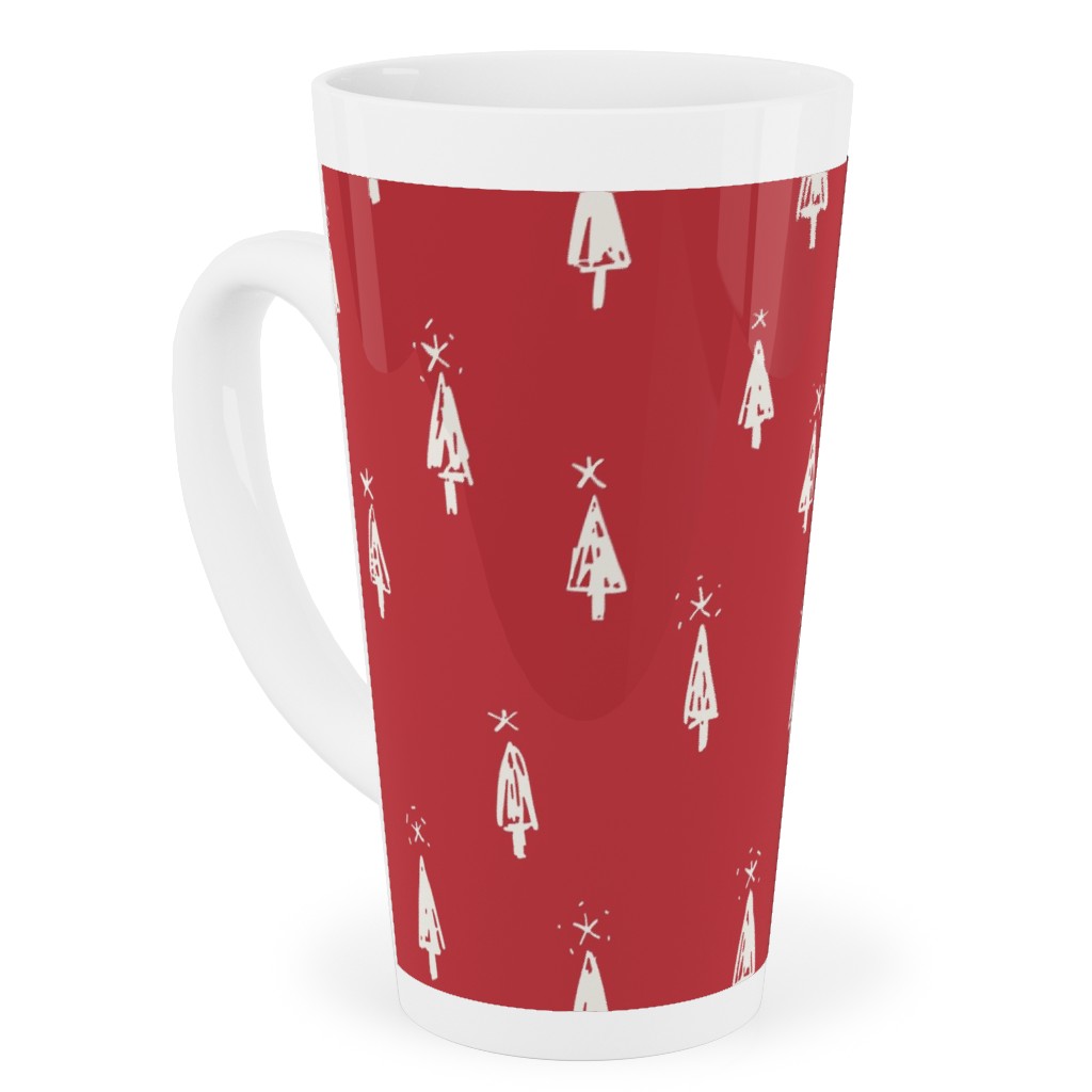 Christmas Trees on Pine Needle Tall Latte Mug, 17oz, Red, Firecracker