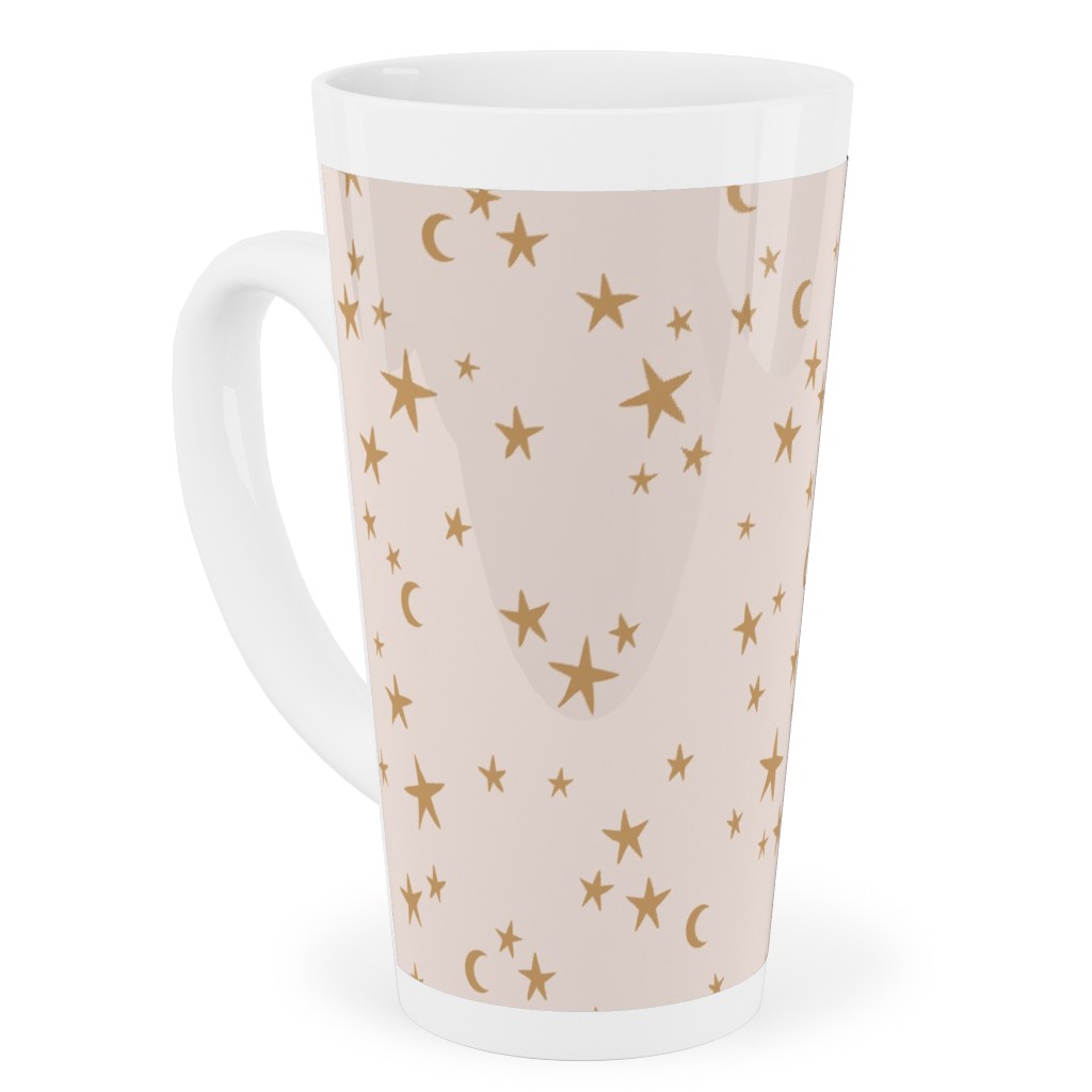 Stars & Moon - Starry Night Universe - Beige and Brown Tall Latte Mug, 17oz, Pink, Bright Pink