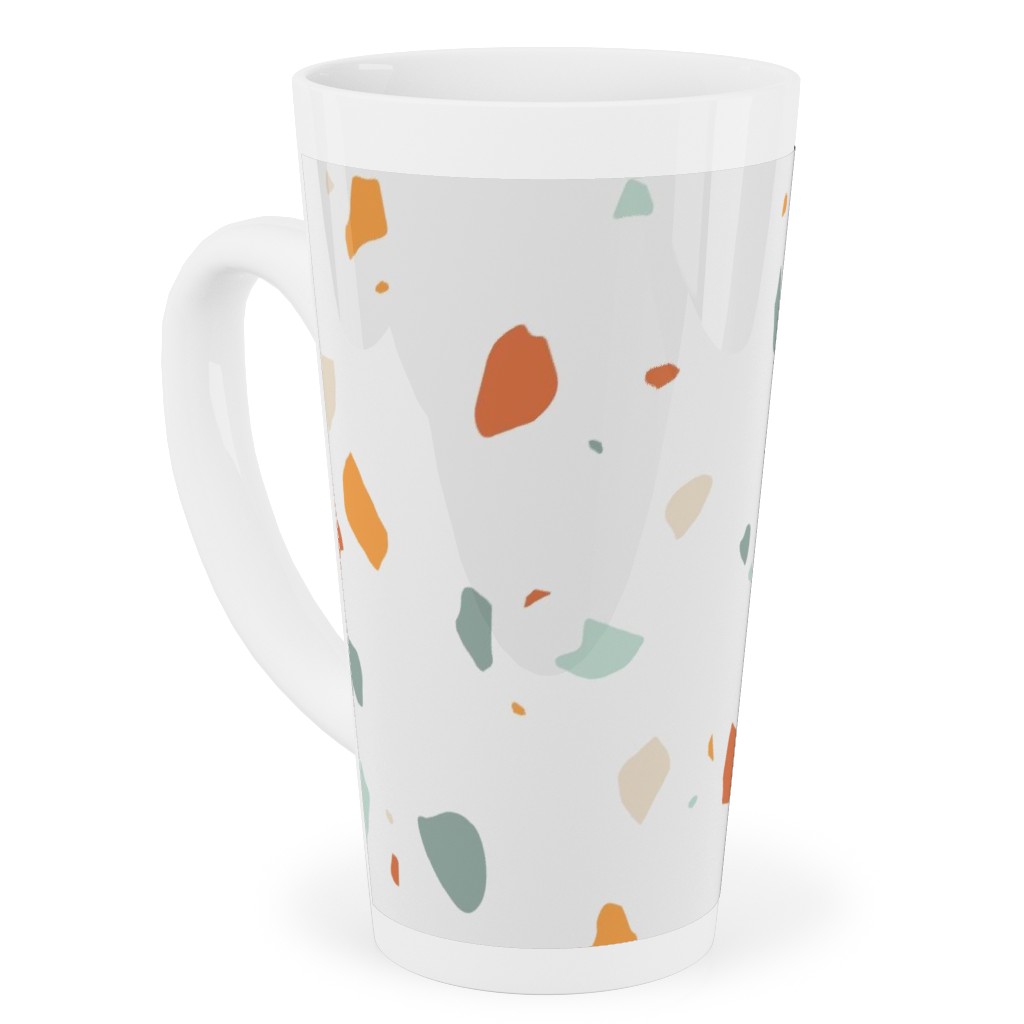 Terrazzo - Green and Orange on Cream Tall Latte Mug, 17oz, Beige