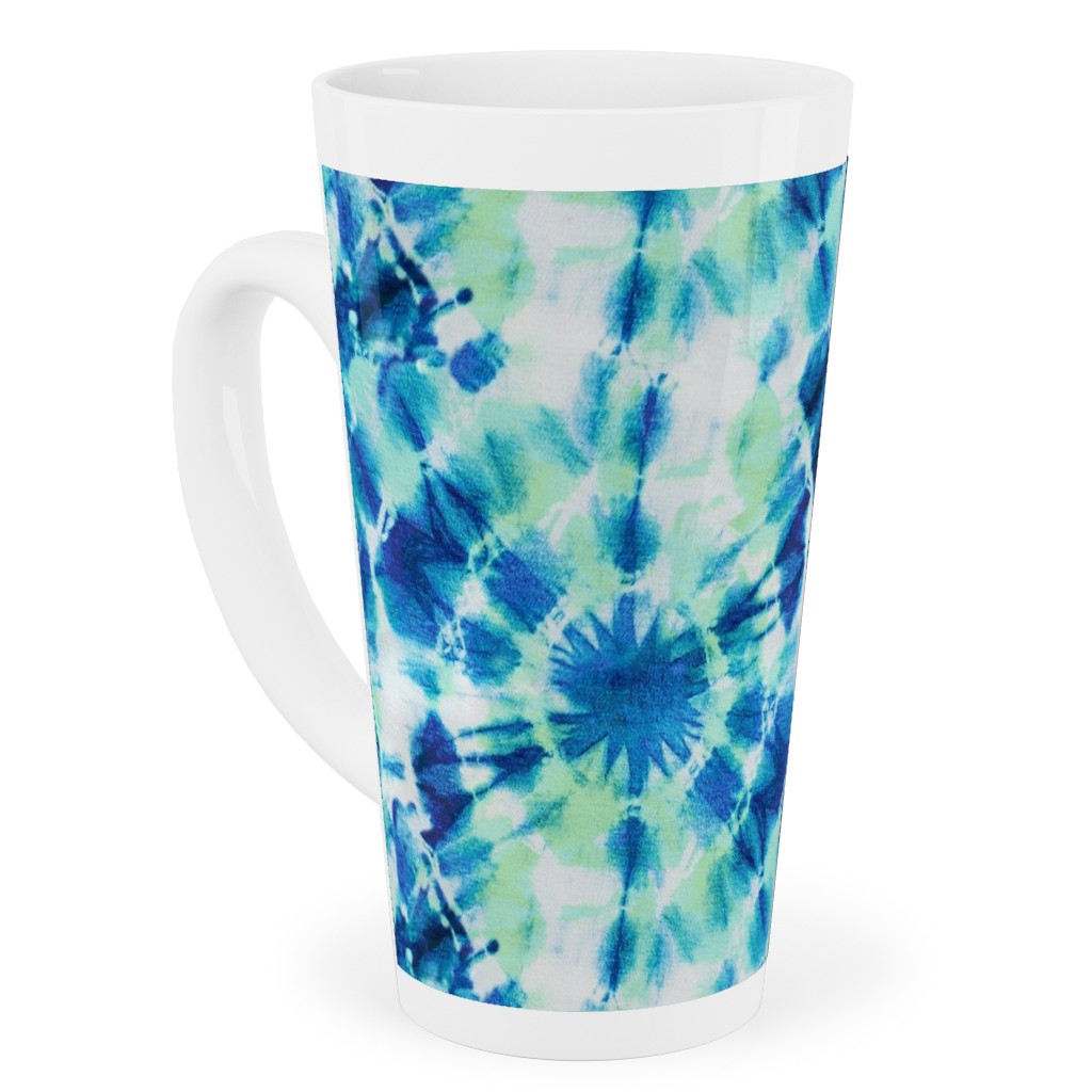 Ink Splat Indigo and Green Tie Dye Tall Latte Mug, 17oz, Blue, True Blue