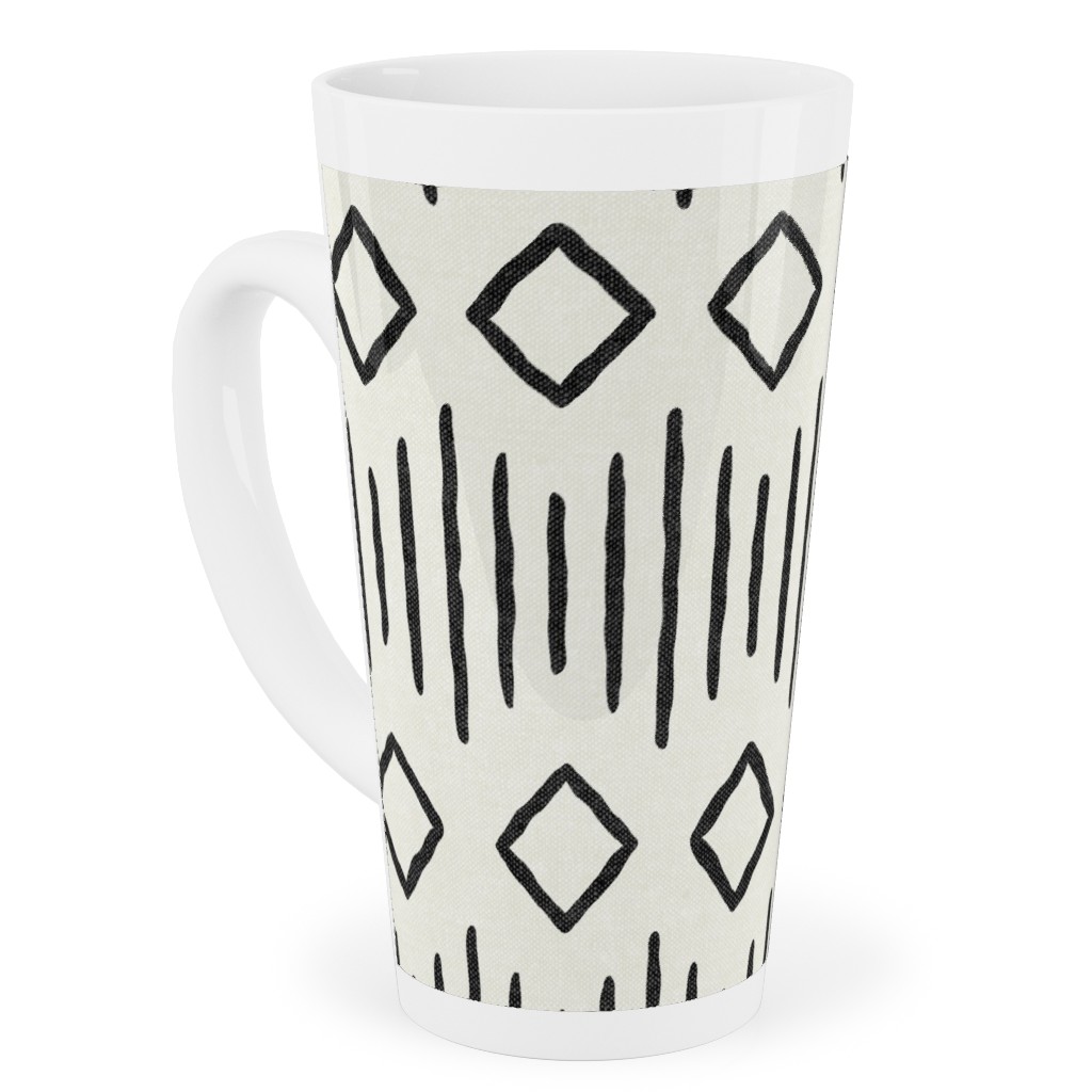 Diamond Fall - Mud Cloth - Onyx on Bone - Mudcloth Farmhouse Tribal - Lad19bs Tall Latte Mug, 17oz, Beige