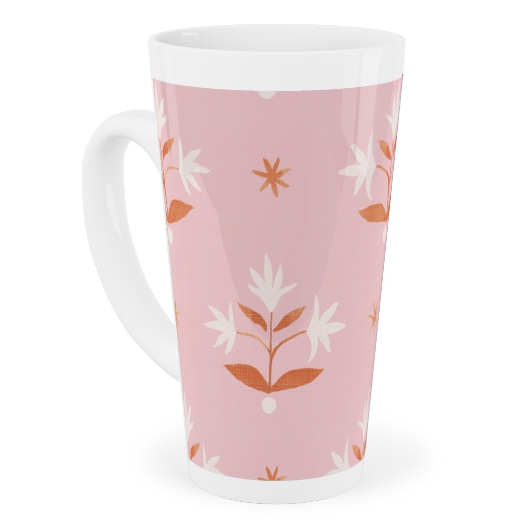 Thistle Stars - Pink and Orange Tall Latte Mug, 17oz, Pink