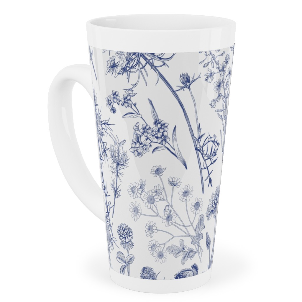 Wild Flowers - Blue Tall Latte Mug, 17oz, Blue