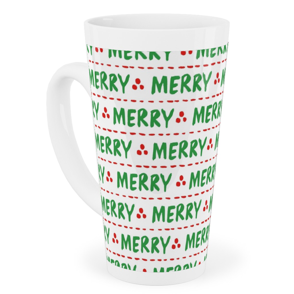 Hand Lettered Merry Tall Latte Mug, 17oz, Green, Classic Green