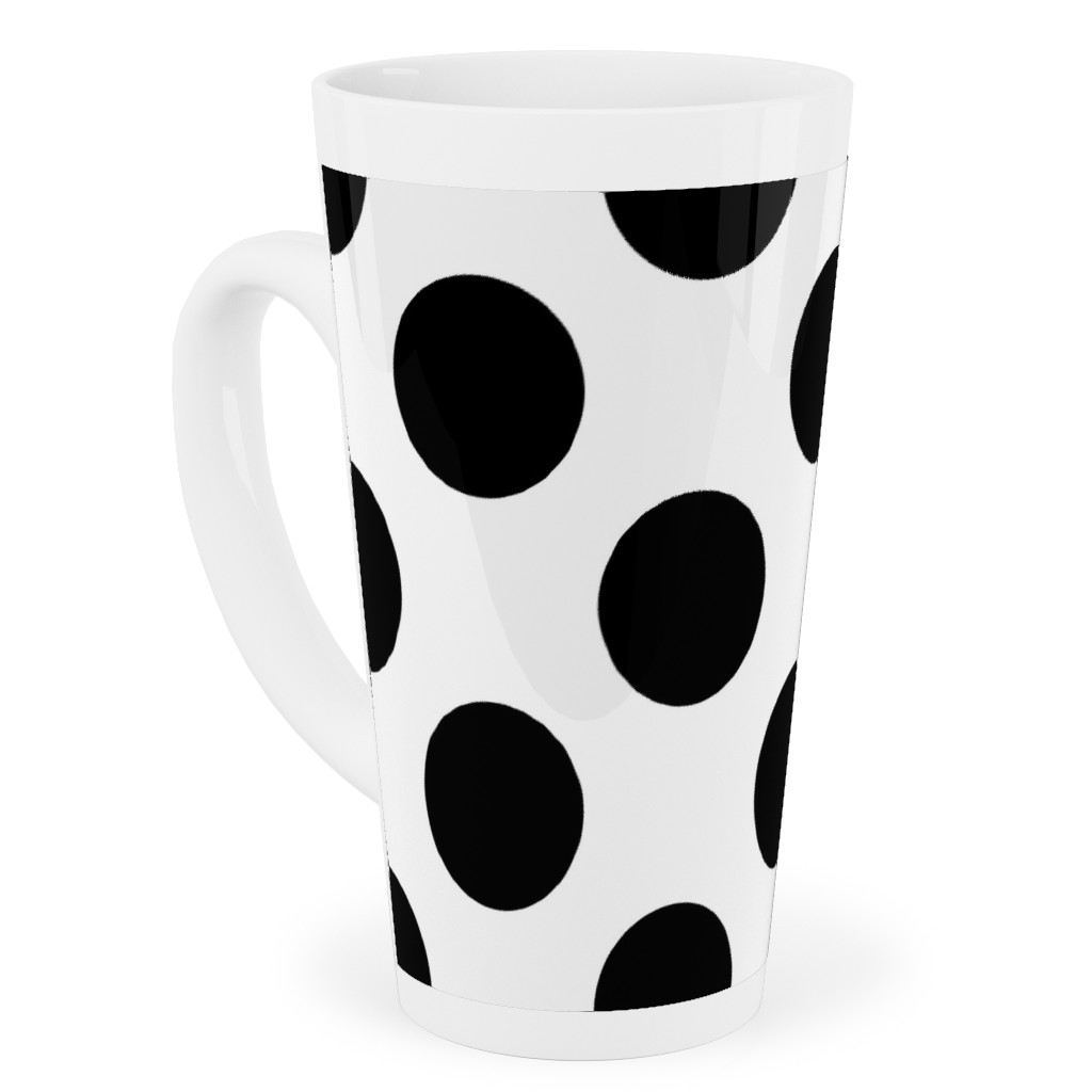 Polka Dot - Black and White Tall Latte Mug, 17oz, Black, Black