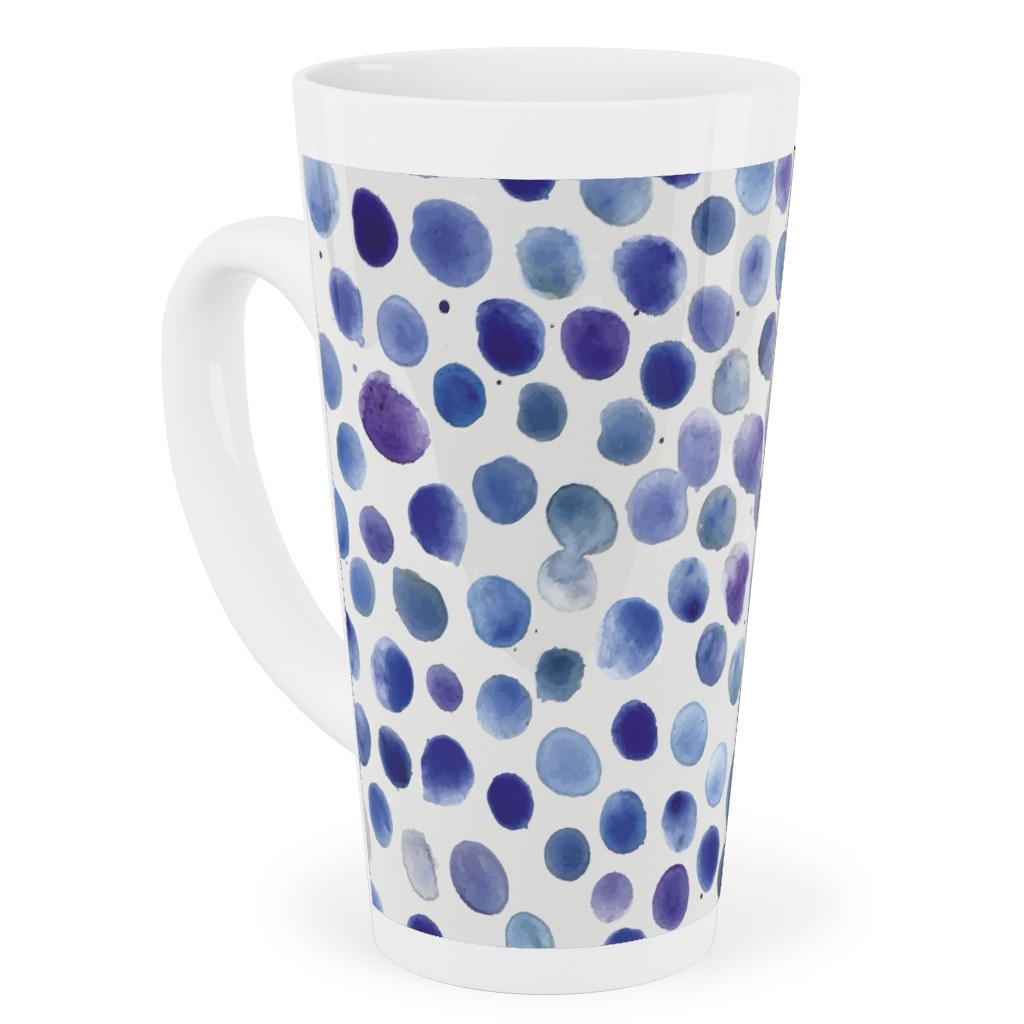 Watercolor Finger Dots - Blue Tall Latte Mug, 17oz, Blue, True Blue