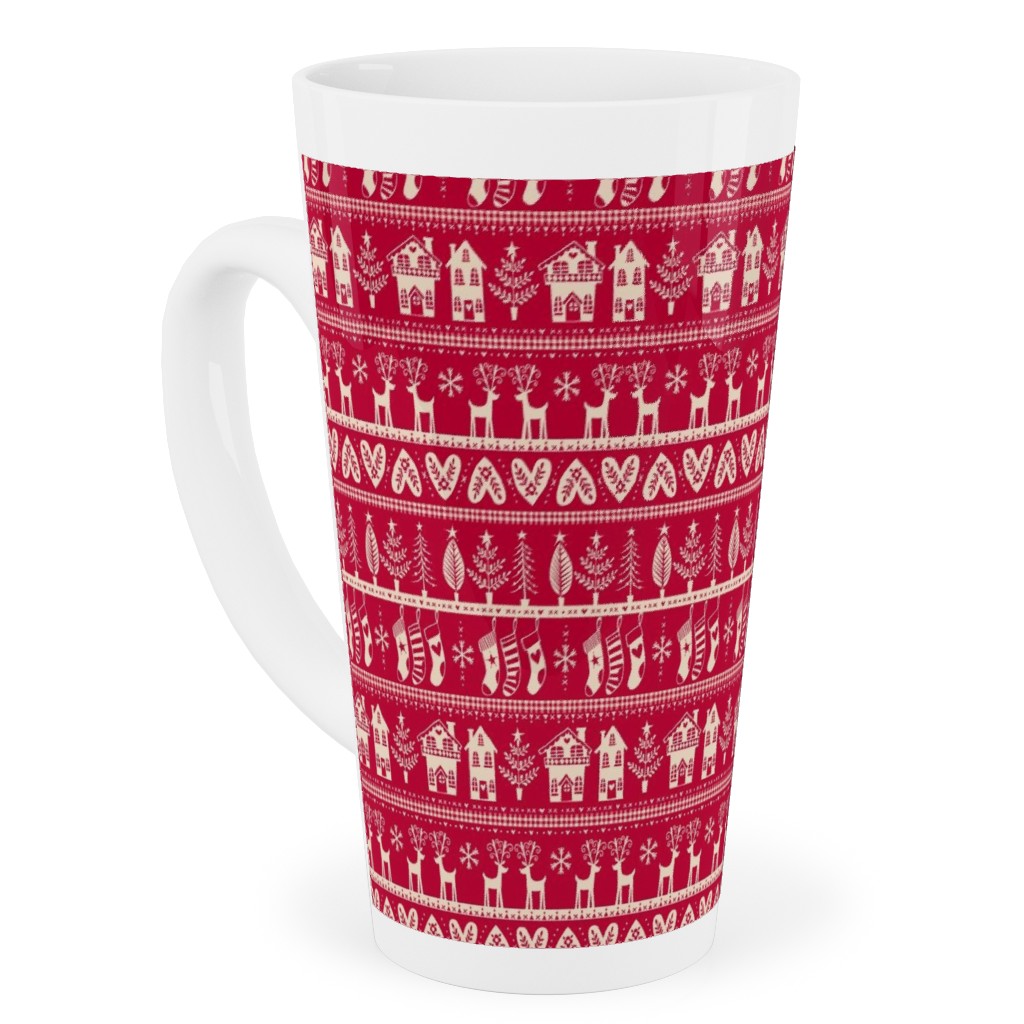 Nordic Vintage Christmas Tall Latte Mug, 17oz, Red