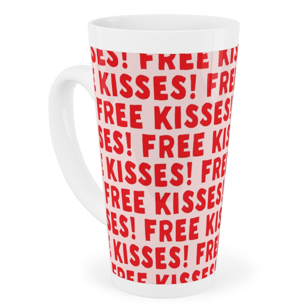 Free Kisses! - Red on Pink Tall Latte Mug, 17oz, Red