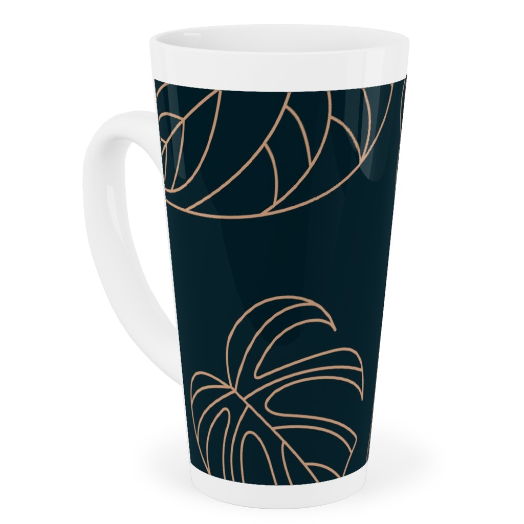 Minimalist Monstera Leaves - Dark Tall Latte Mug, 17oz, Blue, True Blue