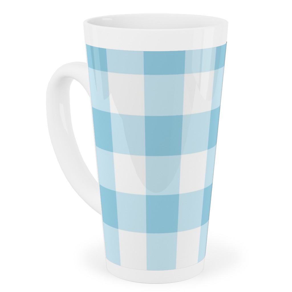 Gingham Checks Tall Latte Mug, 17oz, Blue, Rain