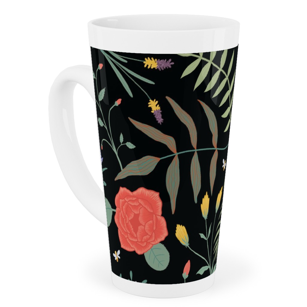 Hawaii Floral - Black Tall Latte Mug, 17oz, Multicolor