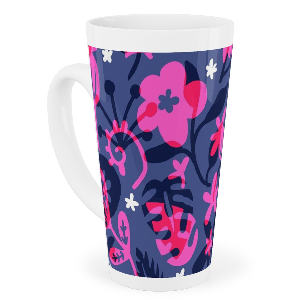 Tropical Floral - Fuchsia Tall Latte Mug, 17oz, Pink