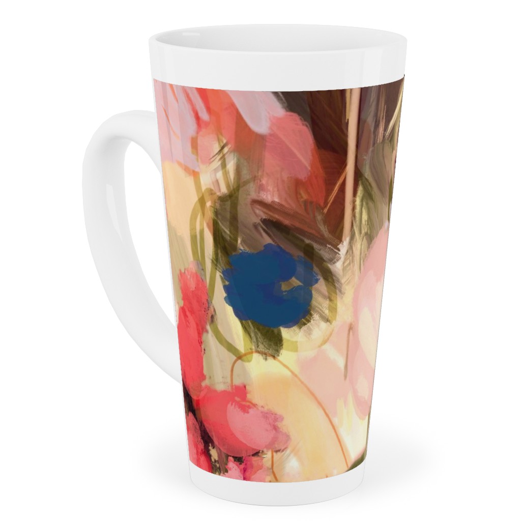 Painterly Abstract Floral Tall Latte Mug, 17oz, Pink, Bright Pink