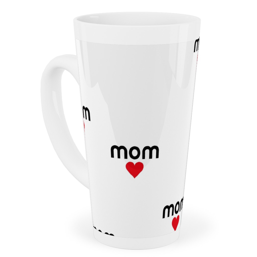 Mom Is Love - Hearts - Black White Red Tall Latte Mug, 17oz, Red