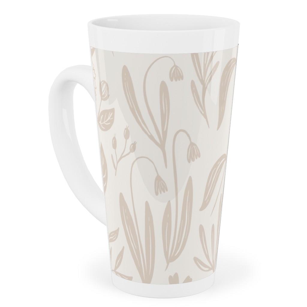 Wildflowers - Tan and Cream Tall Latte Mug, 17oz, Beige