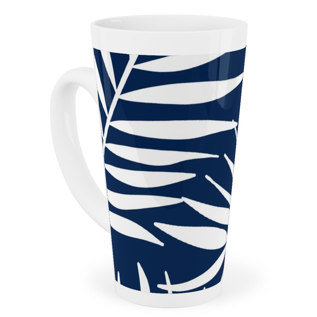 Palm Tree Leaves Tall Latte Mug, 17oz, Blue