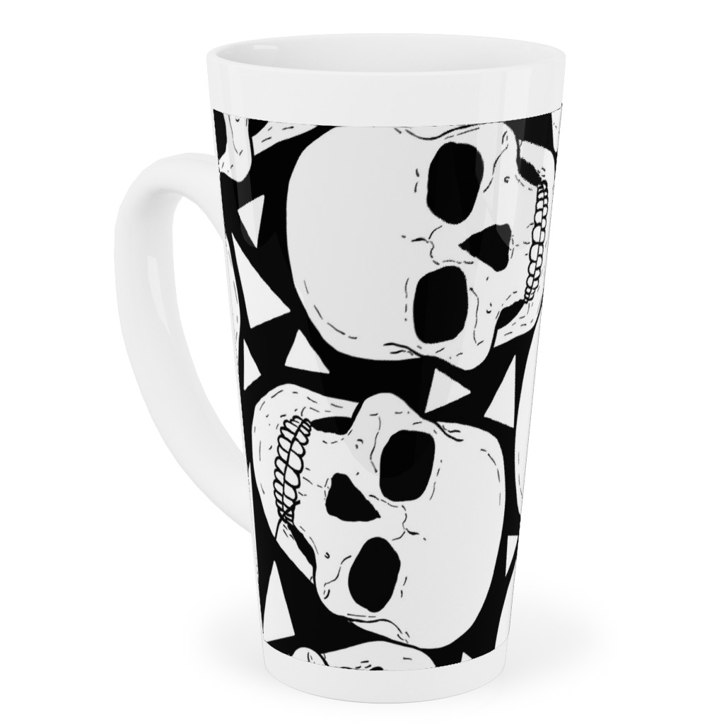 Skulls With Triangles - Black and White Tall Latte Mug, 17oz, White