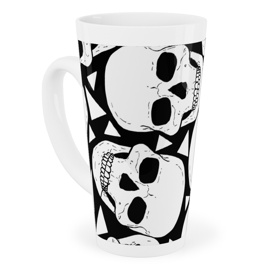 Skulls With Triangles - Black and White Tall Latte Mug, 17oz, White, White