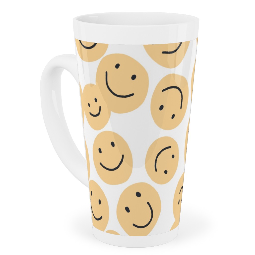 Happy Smiley Faces - Yellow Tall Latte Mug, 17oz, Yellow