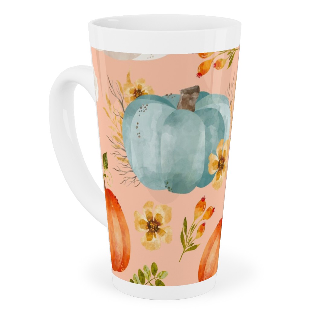 Rustic Farmhouse Pumpkins on Pale Peach Tall Latte Mug, 17oz, Orange, Orange