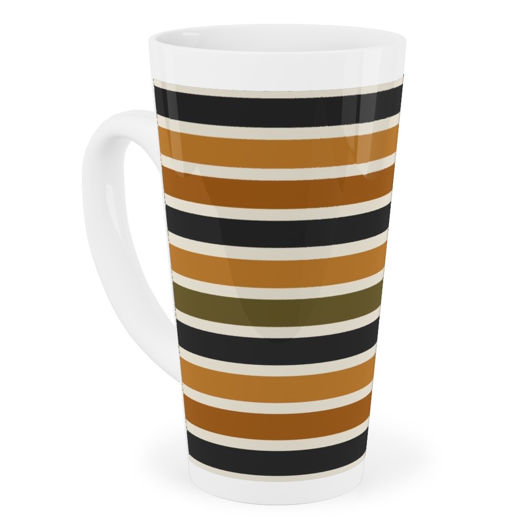 Halloween Stripes With Orange and Olive Green Tall Latte Mug, 17oz, Orange, Orange