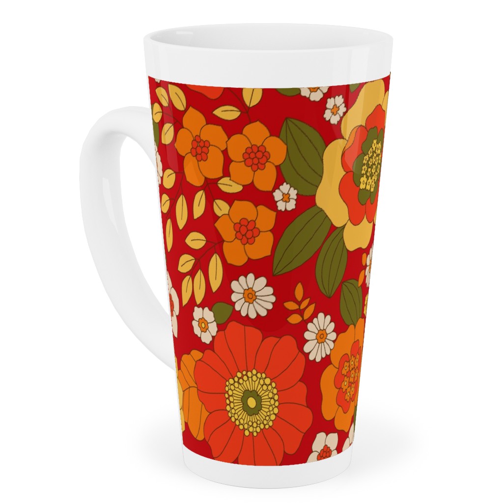Vintage Flora - Red Tall Latte Mug, 17oz, Orange, Orange