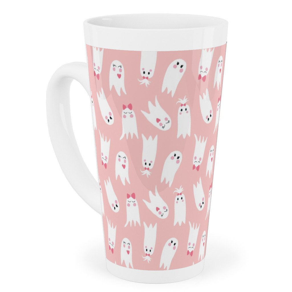 Sweet White Ghosts on Pink Tall Latte Mug, 17oz, Pink