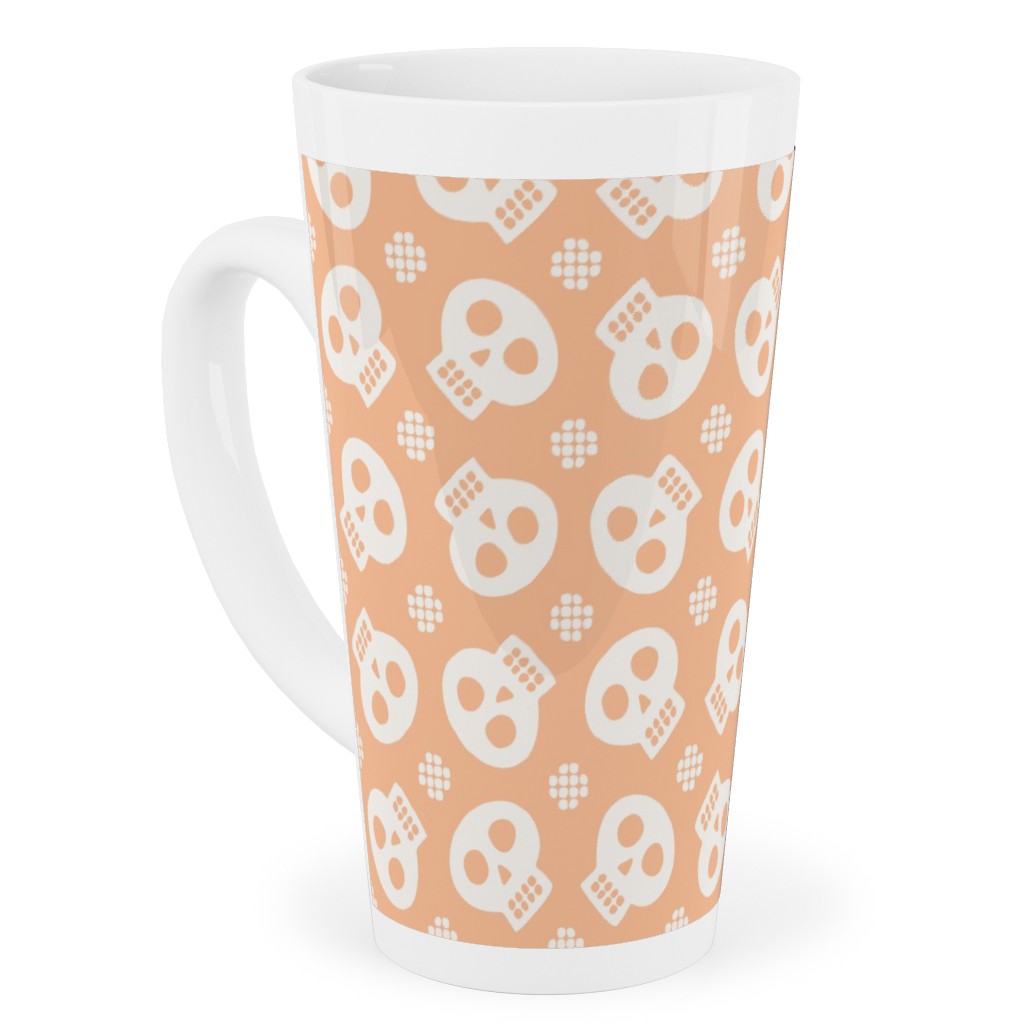 Halloween Skulls Tall Latte Mug, 17oz, Orange, Beige