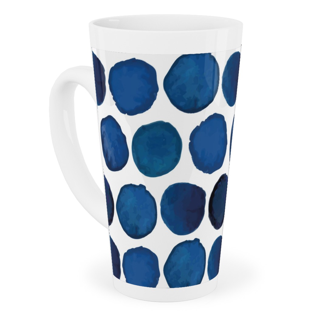 Watercolor Dots - Dark Tall Latte Mug, 17oz, Blue