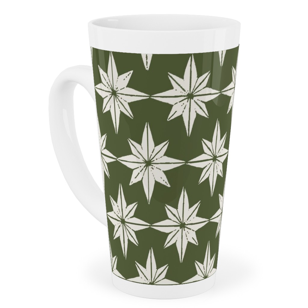 Christmas Star Tiles Tall Latte Mug, 17oz, Green, Forest