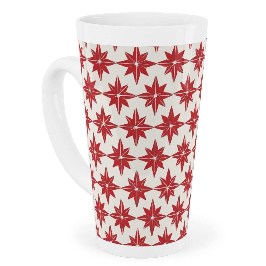 Christmas Star Tiles - Red on White Tall Latte Mug, 17oz, Red