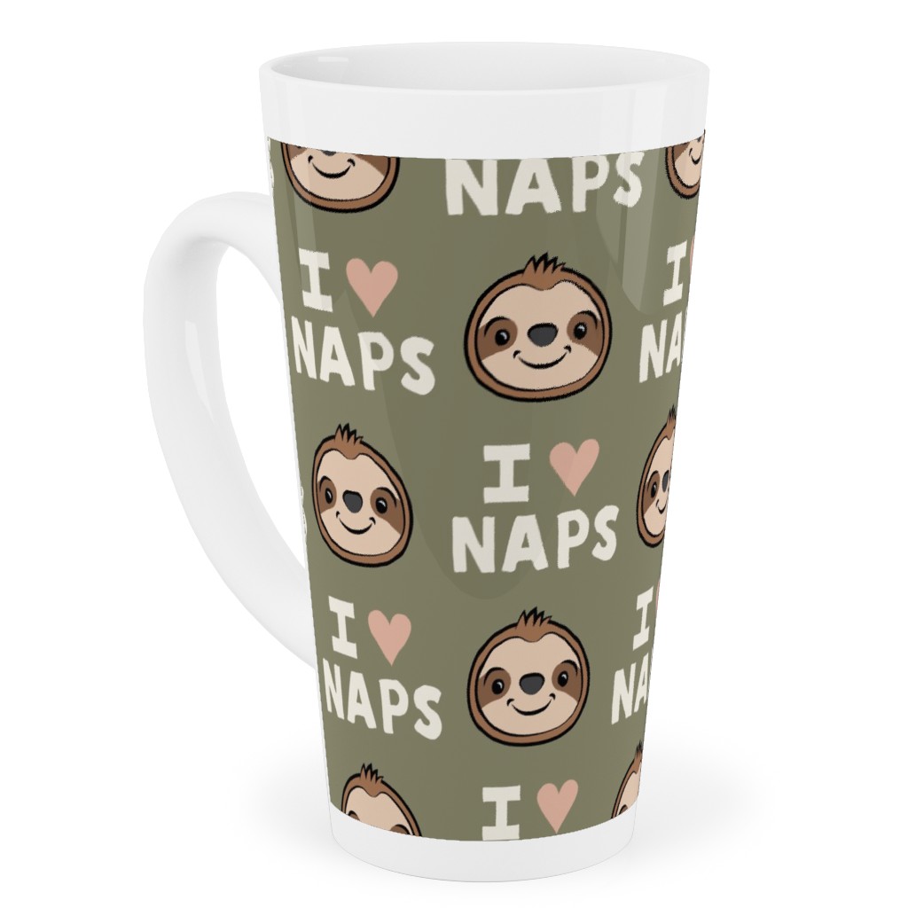 I Heart Naps - Cute Sloths - Olive Green Tall Latte Mug, 17oz, Green