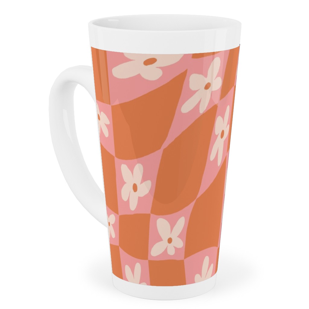 Trippy Chamomile - Floral - Orange and Pink Tall Latte Mug, 17oz, Orange