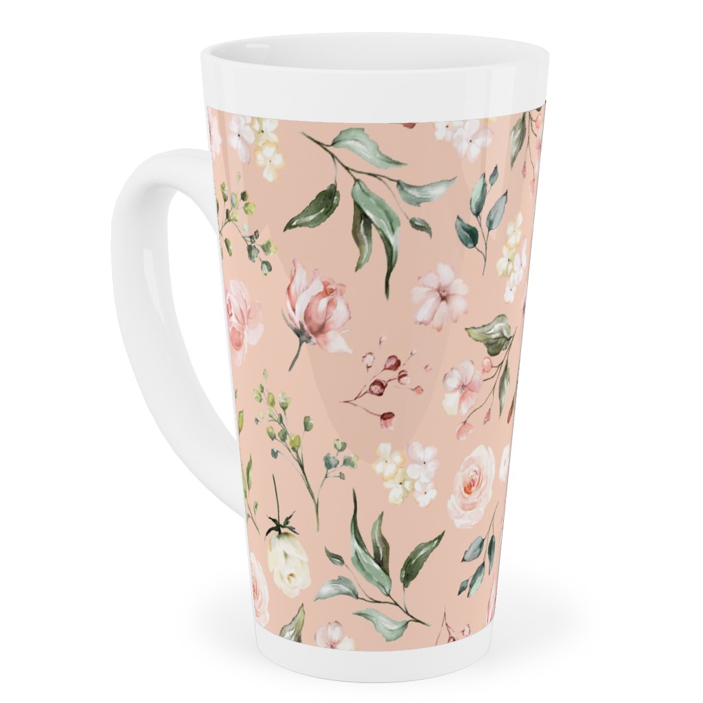 Celestial Rose Floral - Blush Tall Latte Mug, 17oz, Pink, Bright Pink