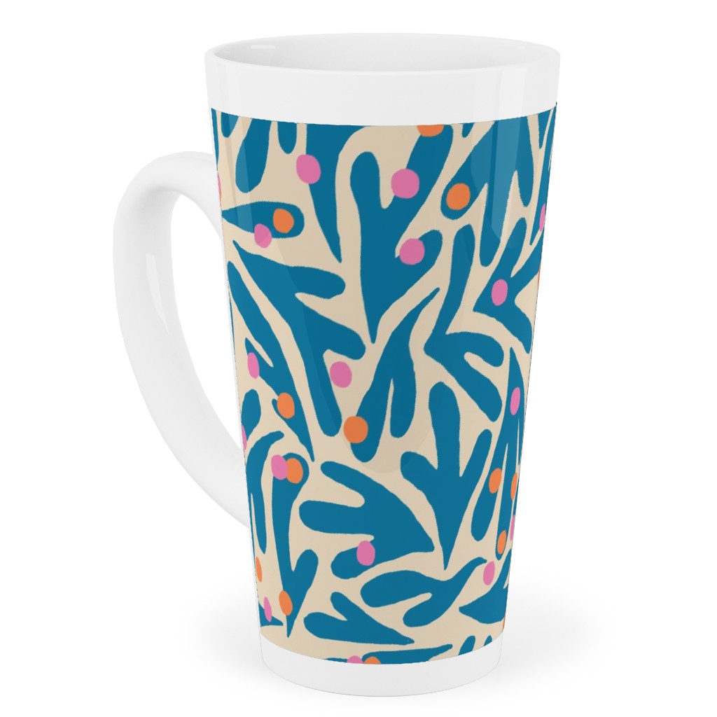 Funky Flora - Blue and White Tall Latte Mug, 17oz, Blue