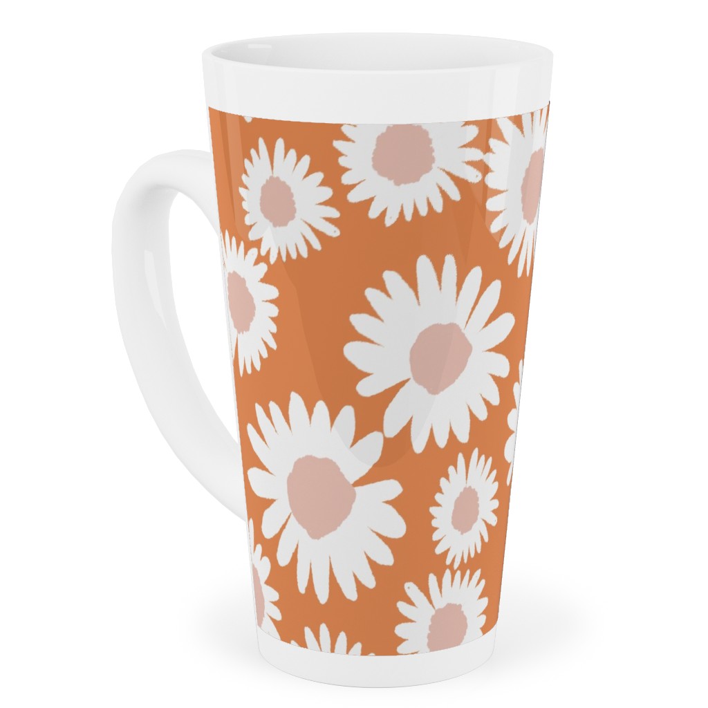 Boho Daisies - Flowers - Muted Orange and Blush Tall Latte Mug, 17oz, Orange