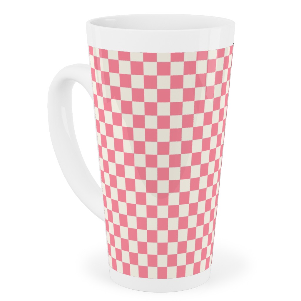 Checkered - Pink Tall Latte Mug, 17oz, Pink