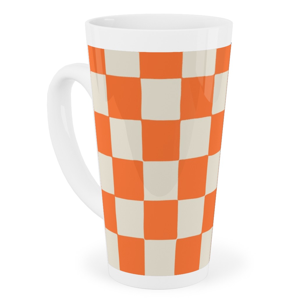 Retro Checkerboard - Bright Orange Tall Latte Mug, 17oz, Orange, Orange