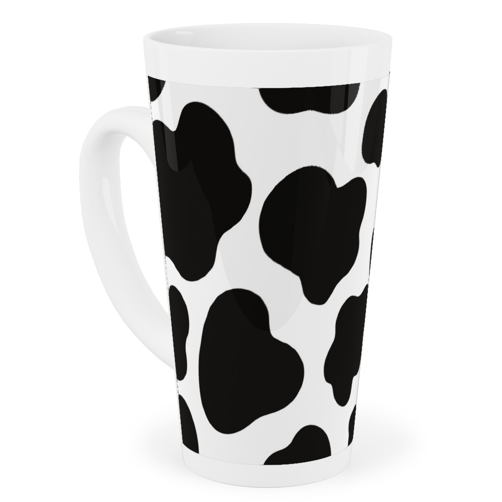 Cow Spots Pattern - Black on White Tall Latte Mug, 17oz, Black, Black