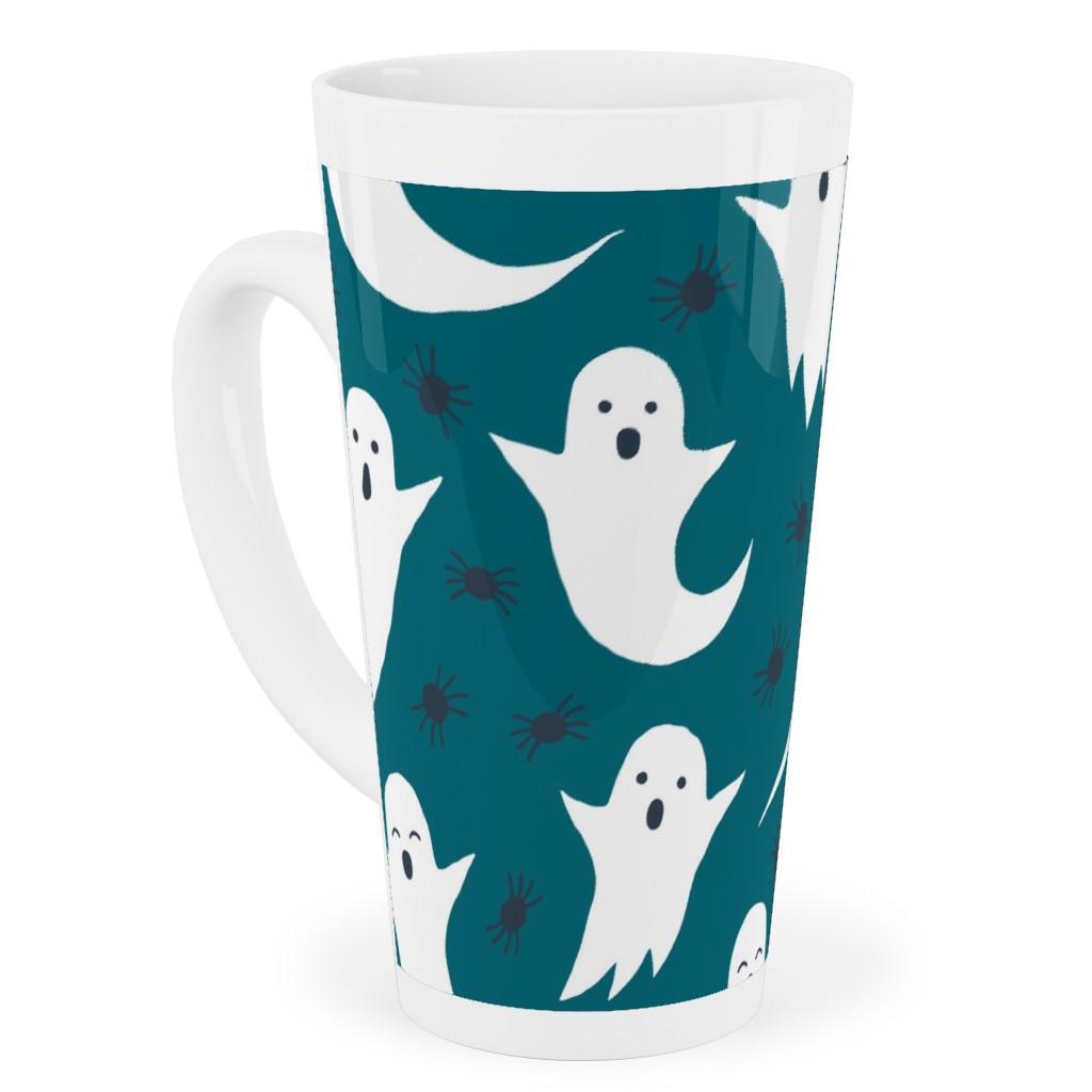Halloween Ghosts - Dark Teal Tall Latte Mug, 17oz, Green