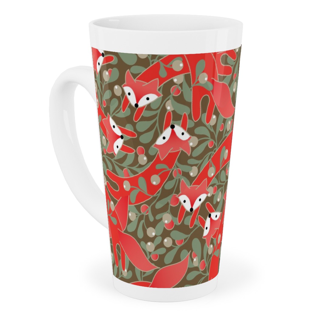 Red Fox Mistletoe Tall Latte Mug, 17oz, Red