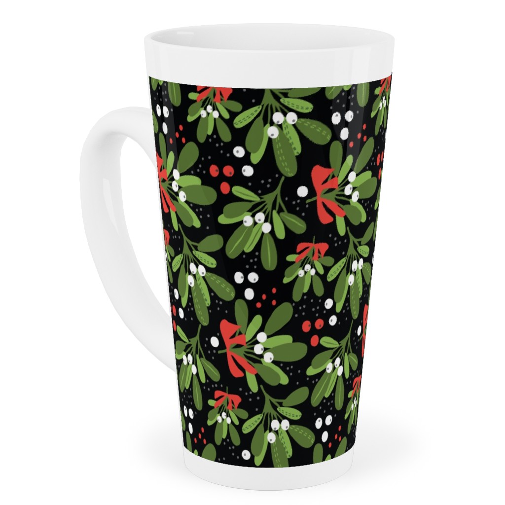 Mistletoe Night on Black Tall Latte Mug, 17oz, Multicolor