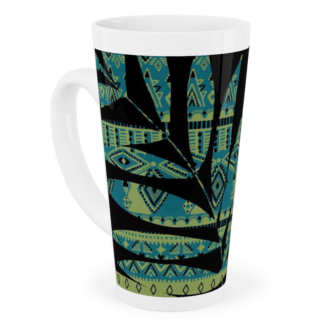 Patterned Palm - Dark Tall Latte Mug, 17oz, Black