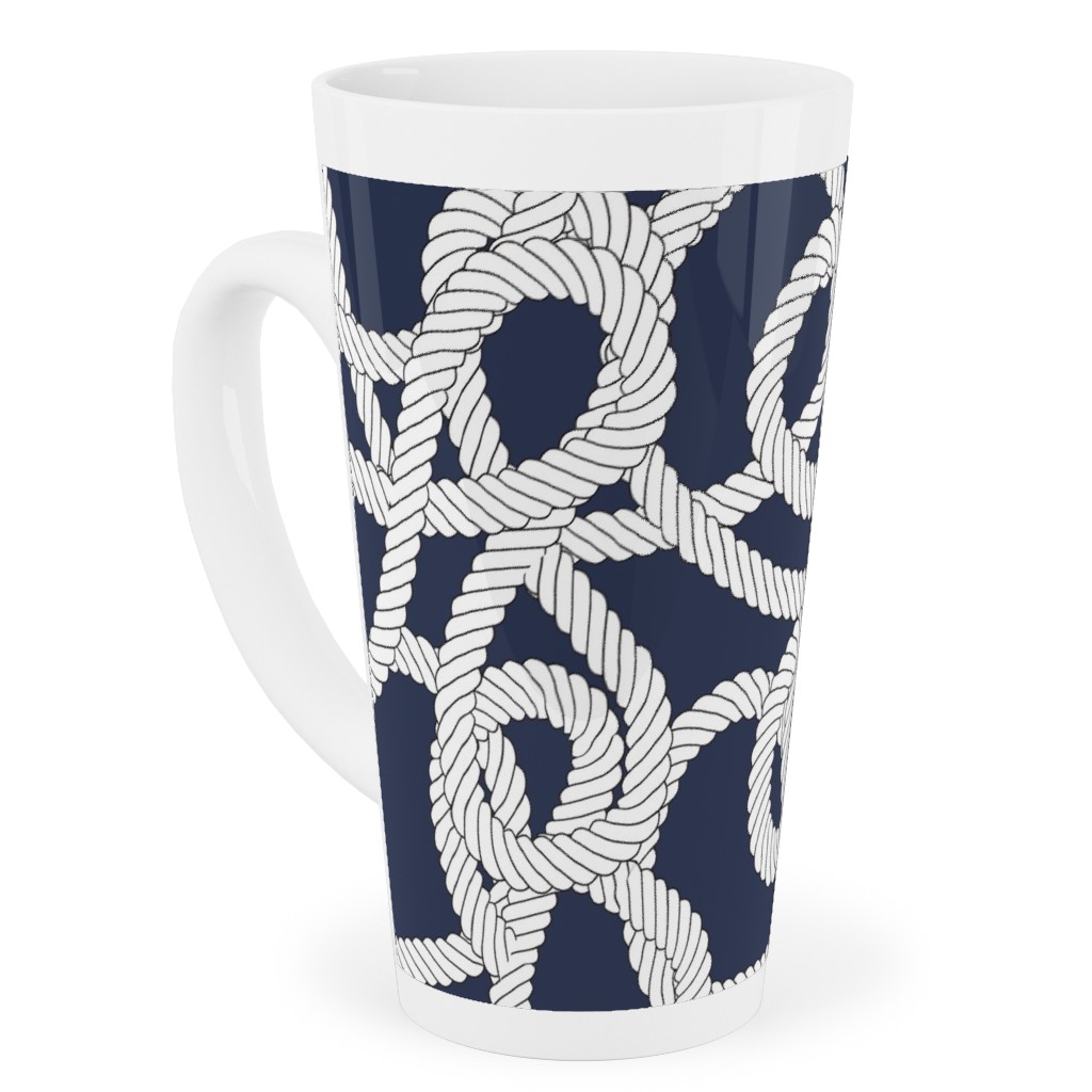 Nautical Rope Knots in Navy Tall Latte Mug, 17oz, Blue, True Blue