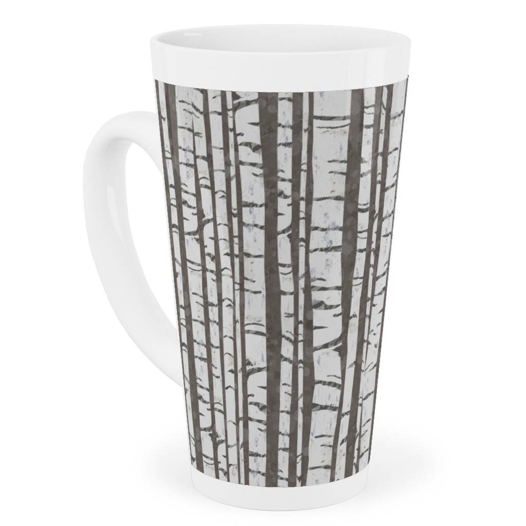 Birch Trees - White on Brown Tall Latte Mug, 17oz, Gray